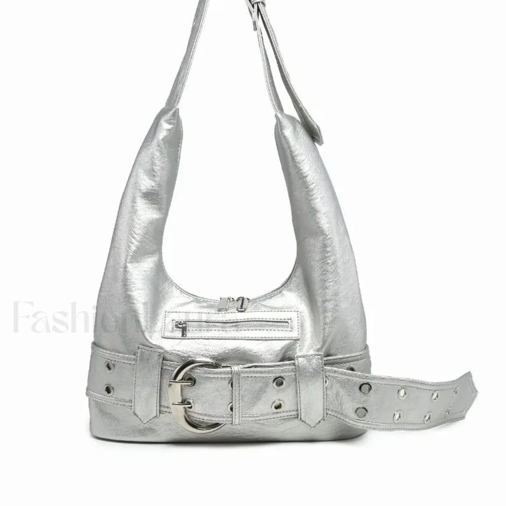 Vintage Y2K Gothic Aged Leather New Luxury Designer Bag Silver / 37X19X7cm