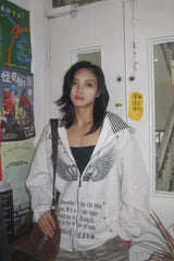 Vintage Y2K Printed Hooded Hoodie Grey / M