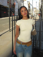 Waist Cinching Bodycon Commuting T Shirt Yellow / S