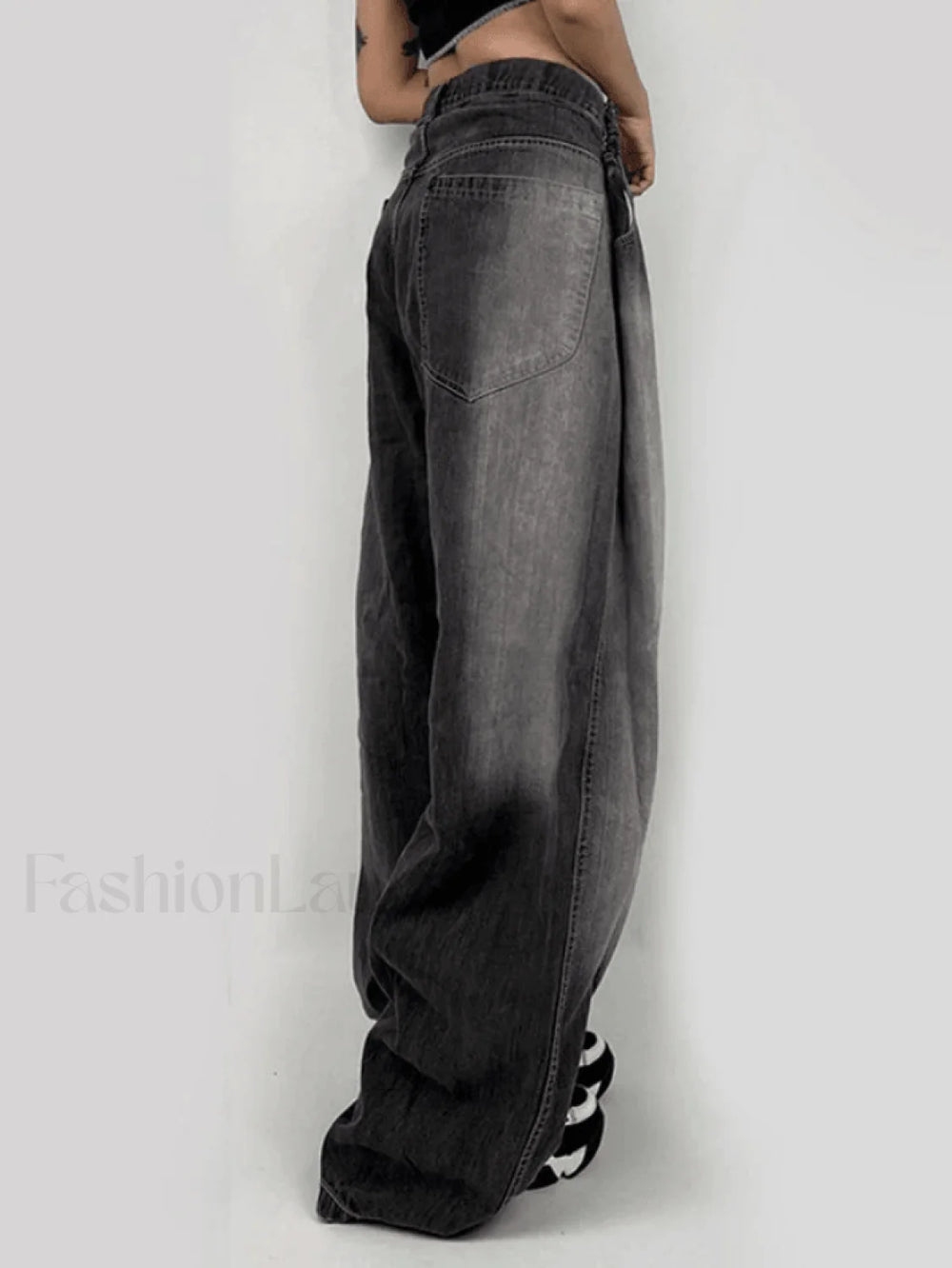 Washed Contrast Waist Pleated Relaxed Leg Boyfriend Jeans Jeans