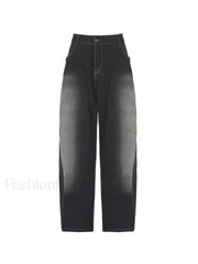 Washed Contrast Waist Pleated Relaxed Leg Boyfriend Jeans Jeans