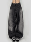 Washed Contrast Waist Pleated Relaxed Leg Boyfriend Jeans Black / S Jeans