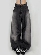 Washed Contrast Waist Pleated Relaxed Leg Boyfriend Jeans Black / S Jeans