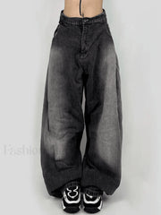 Washed Contrast Waist Pleated Relaxed Leg Boyfriend Jeans Black / S Jeans