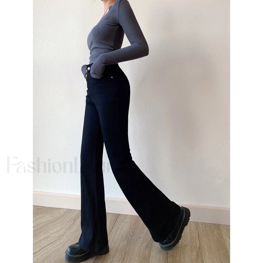 Washed High Waist Trendy Slim Flare Jeans Black / XS women clothing