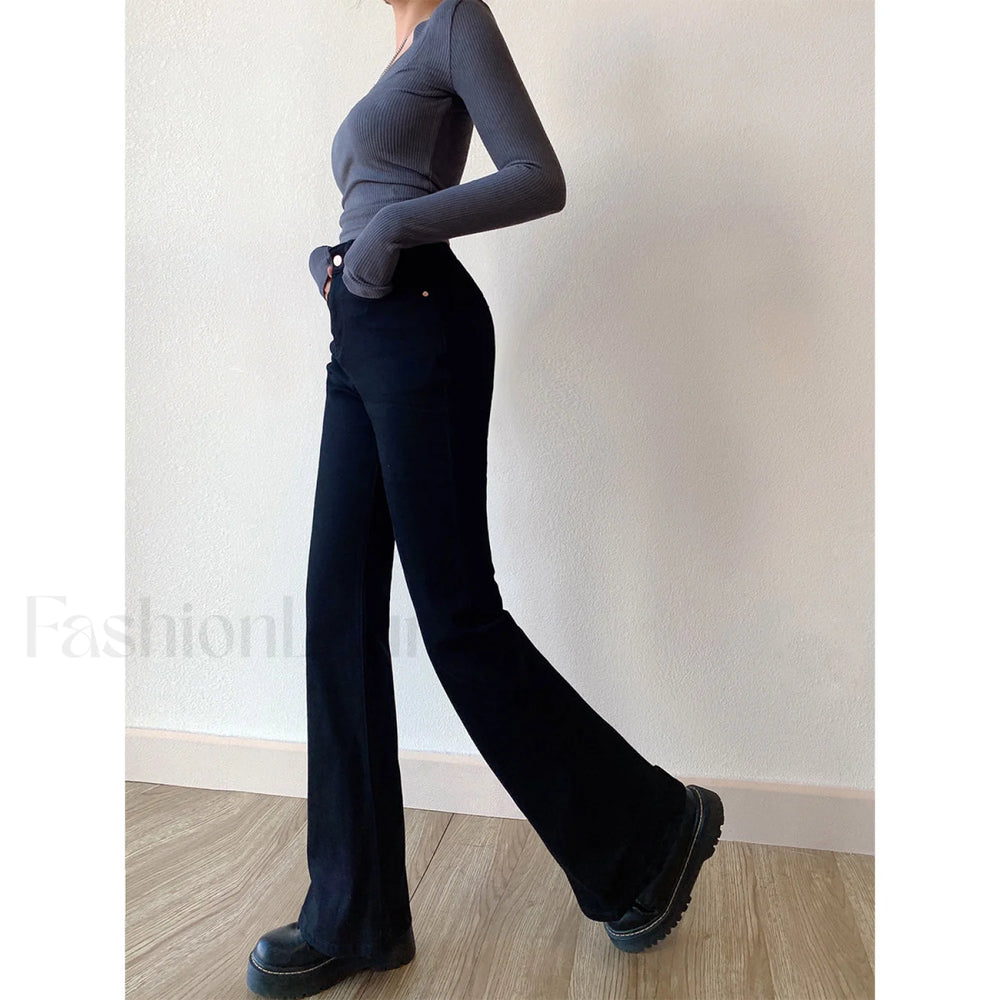 Washed High Waist Trendy Slim Flare Jeans Black / XS women clothing
