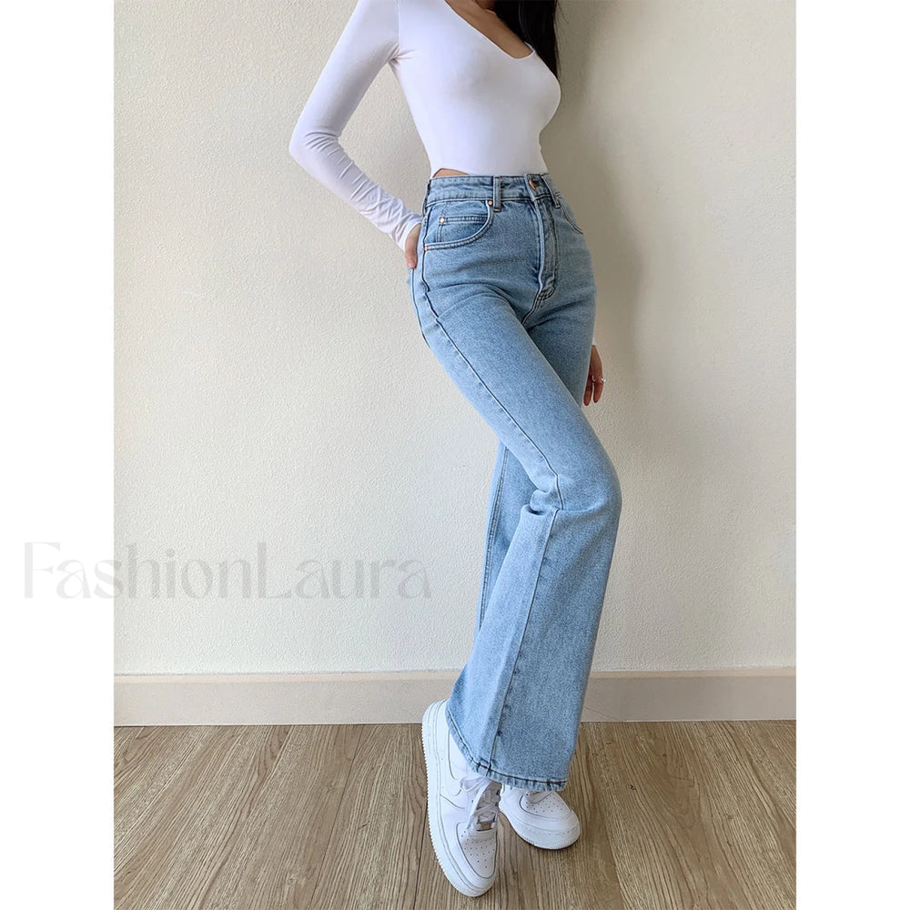 Washed High Waist Trendy Slim Flare Jeans women clothing