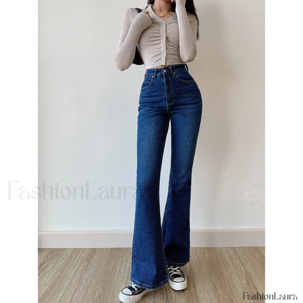 Washed High Waist Trendy Slim Flare Jeans women clothing