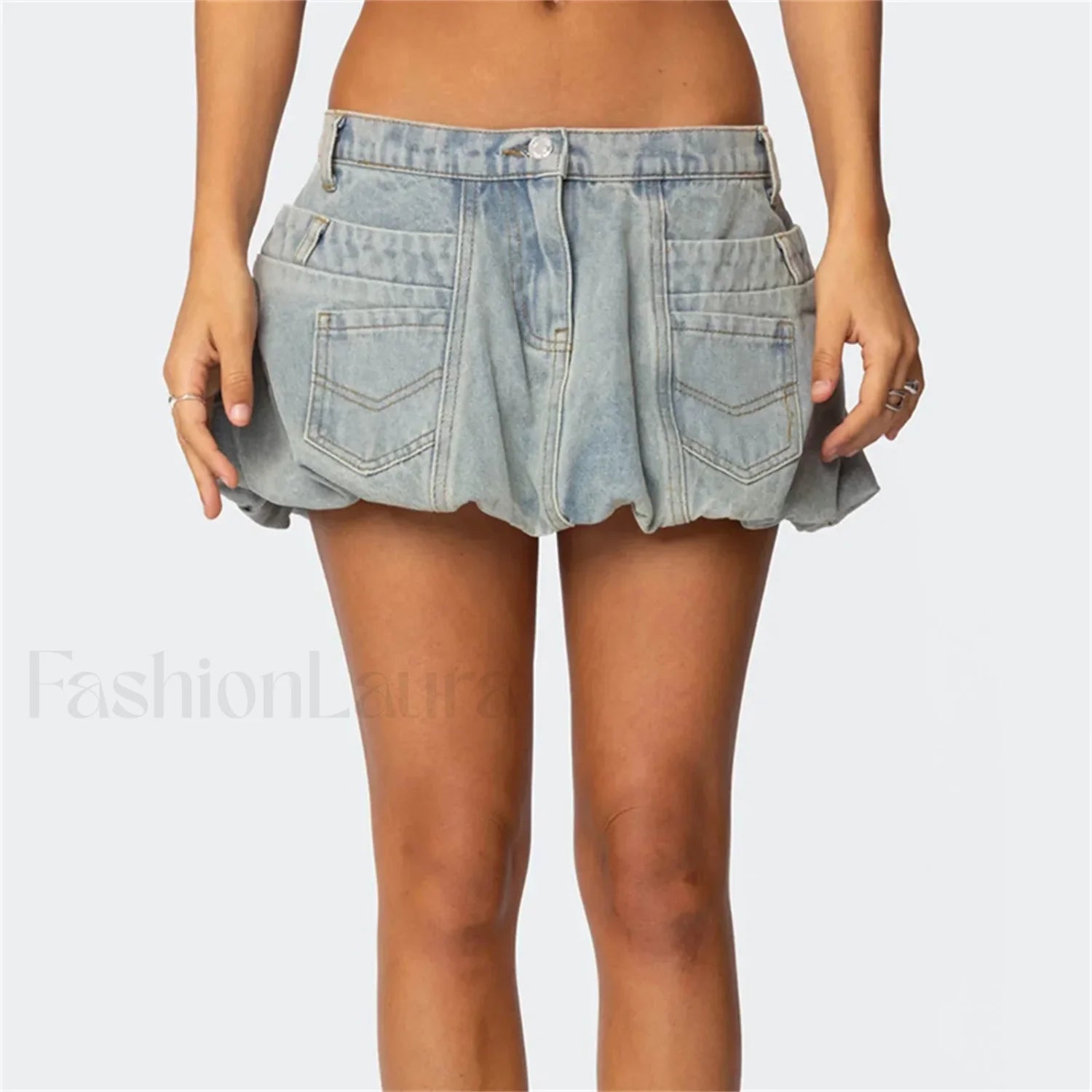 Washed Jean Bubble Pocket Skirt Main image