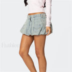Washed Jean Bubble Pocket Skirt