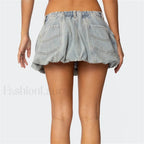 Washed Jean Bubble Pocket Skirt