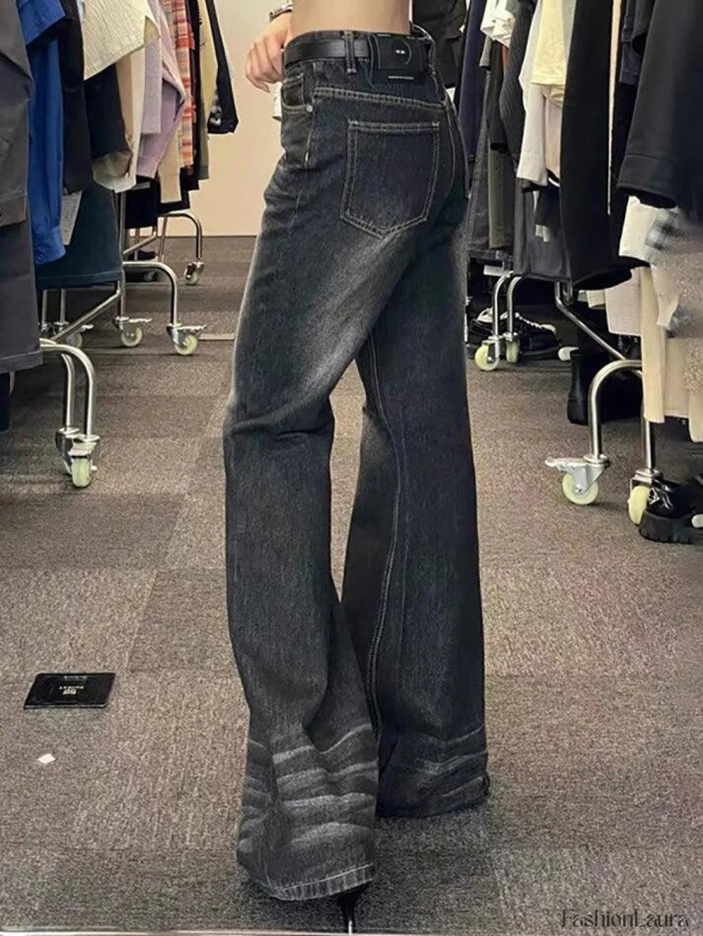 Washed Low Waist Flare Jeans Jeans