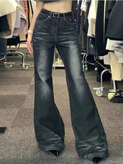 Washed Low Waist Flare Jeans Black / S Jeans