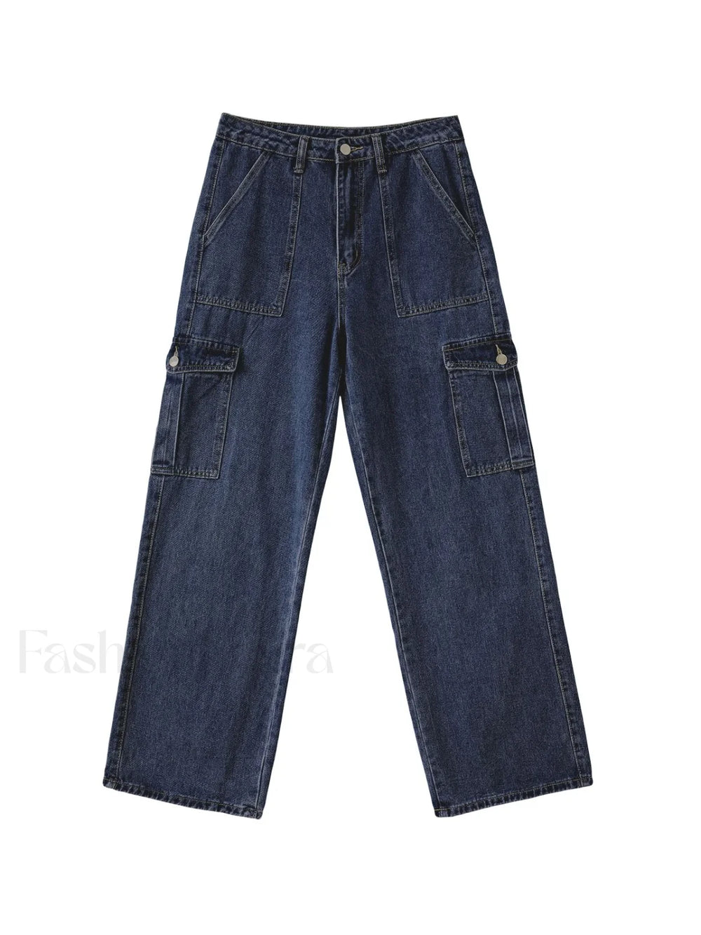Washed Mid Waist Pocket Cargo Jeans Cargo Jeans