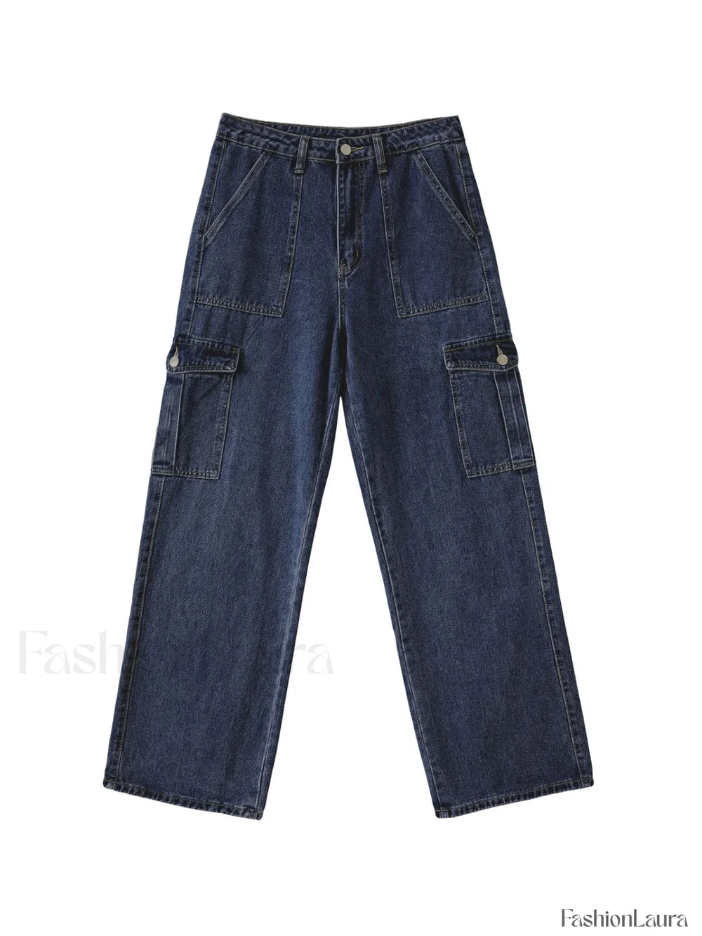 Washed Mid Waist Pocket Cargo Jeans Cargo Jeans
