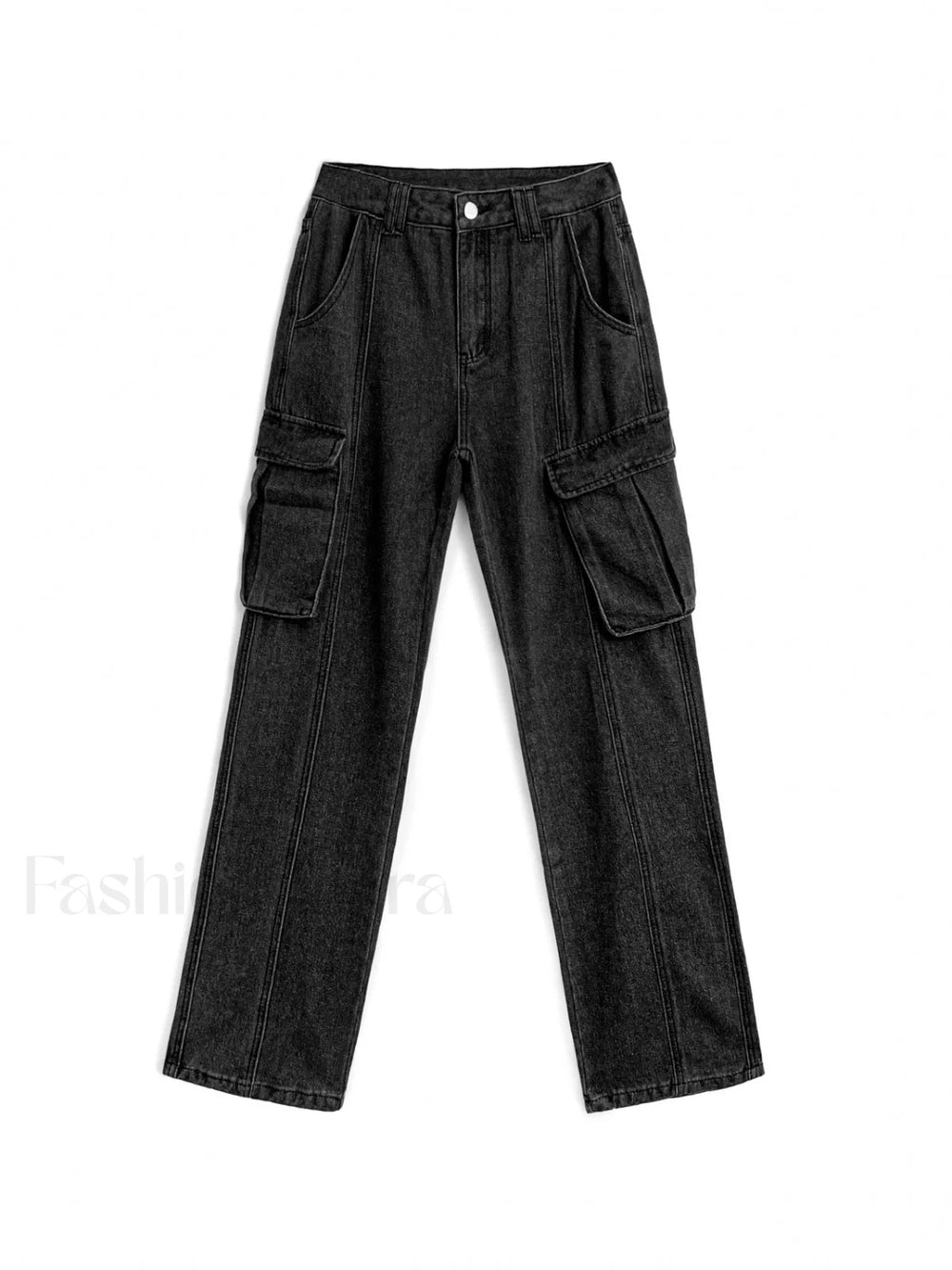 Washed Mid Waist Pocket Cargo Jeans Cargo Jeans