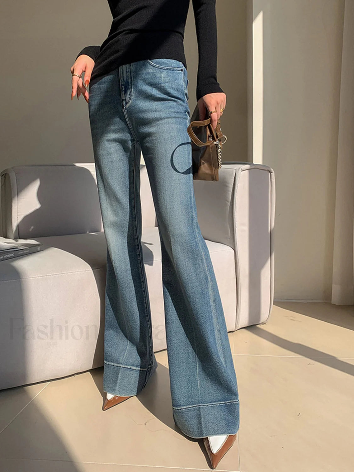 Washed Slim Draped Denim Pants Blue / XS Jeans