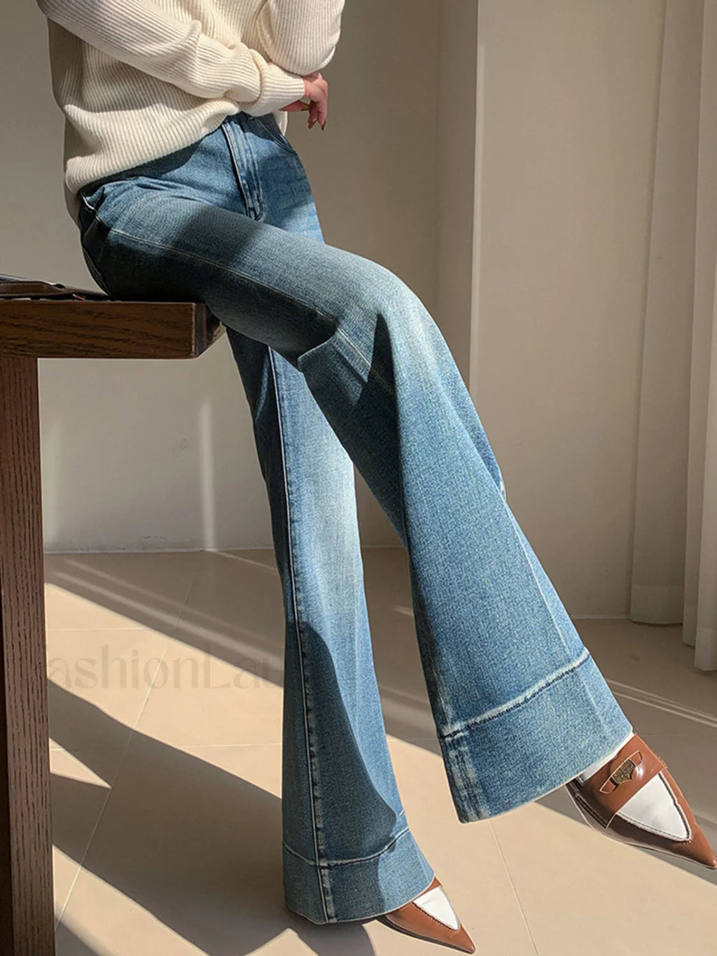 Washed Slim Draped Denim Pants Jeans