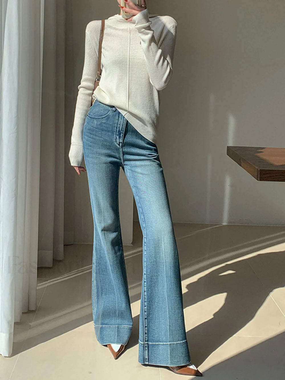Washed Slim Draped Denim Pants Jeans