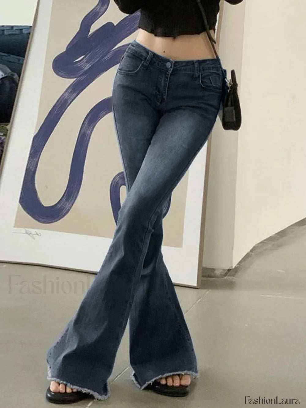 Washed Stretch Low Waist Flare Jeans Flare Jeans