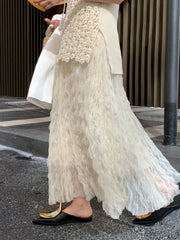 Wave Pleated High Waist Solid Fashion Skirt apricot / One Size