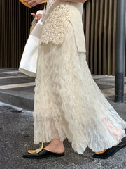 Wave Pleated High Waist Solid Fashion Skirt apricot / One Size