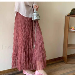 Wave Pleated High Waist Solid Fashion Skirt brick red / One Size