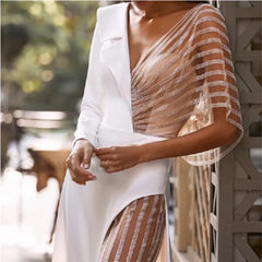 Wedding Attire Long Sleeve Tulle V neck Back Slit Sexy Wedding Evening Prom Dress