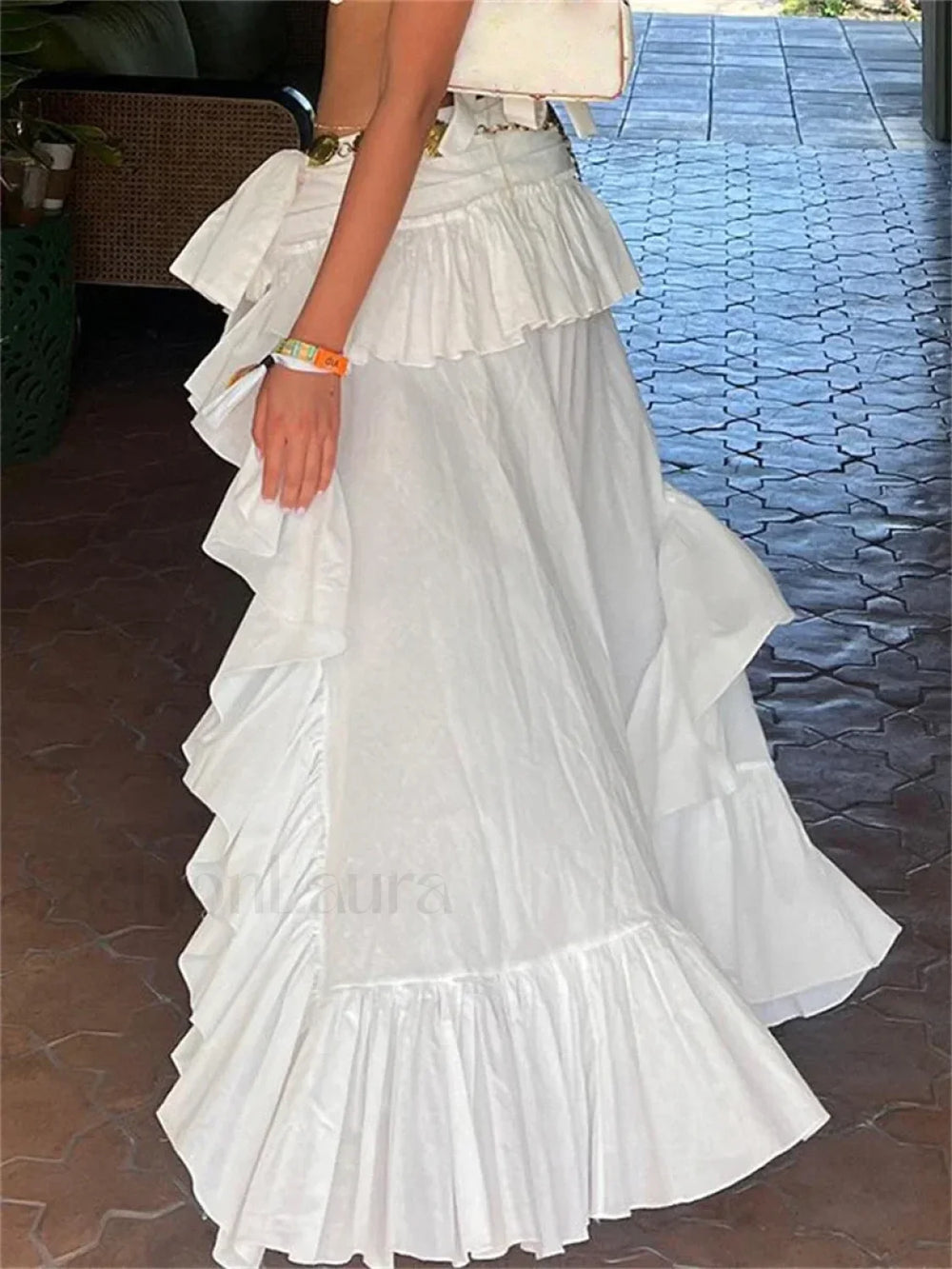 White 90s Grunge Asymmetric Skirt