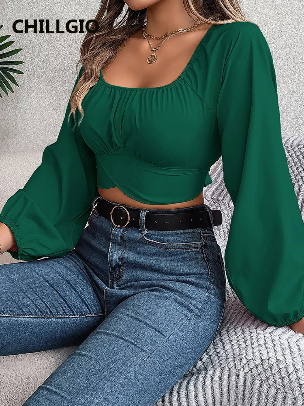 White Bow Korean Elegant Crop Tops Blouses Dark Green / S
