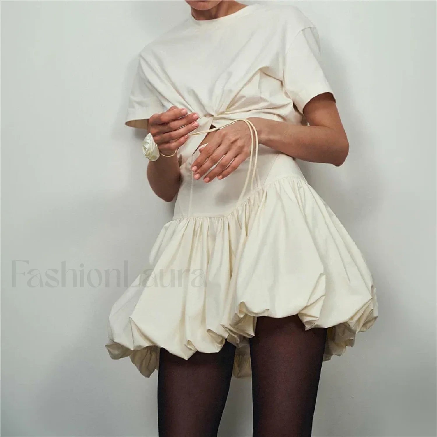 White Bubble Hem Mini Skirt
