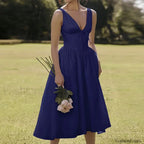 White Floral V Neck Midi Dress Blue / S