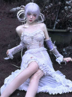 White Gothic Rope Lace Flying Sleeve Stiletto Strap Asymmetric Light Lolita Summer Party Evening