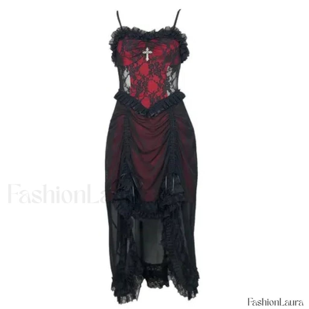 White Gothic Rope Lace Flying Sleeve Stiletto Strap Asymmetric Light Lolita Summer Party Evening black no sleeve / S