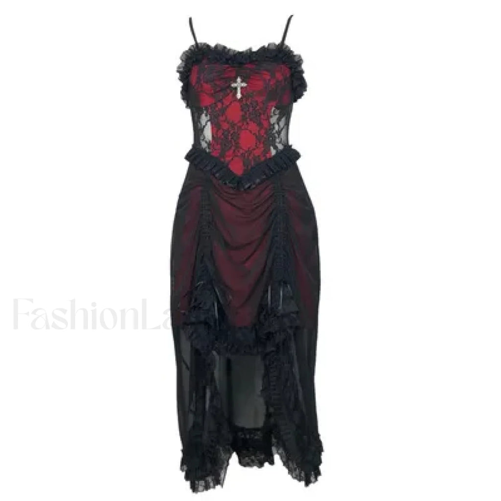 White Gothic Rope Lace Flying Sleeve Stiletto Strap Asymmetric Light Lolita Summer Party Evening black no sleeve / S