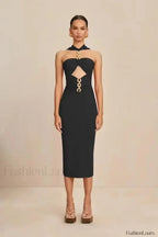 White Halter Bandage Midi Dress Black / S