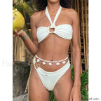 White Halter Low Waist Bikini Set WHITE / S