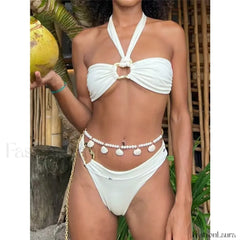 White Halter Low Waist Bikini Set WHITE / S