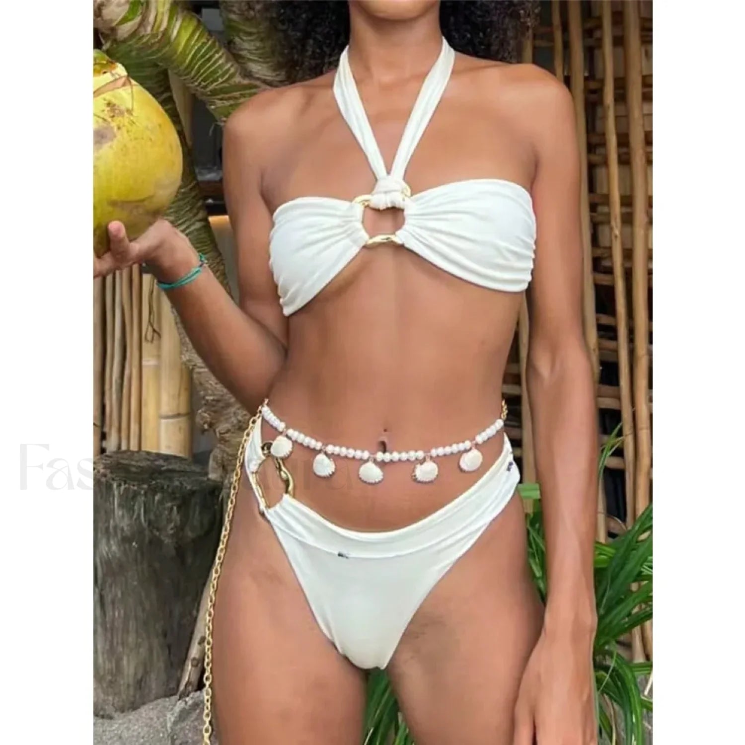 White Halter Low Waist Bikini Set WHITE / S Main image