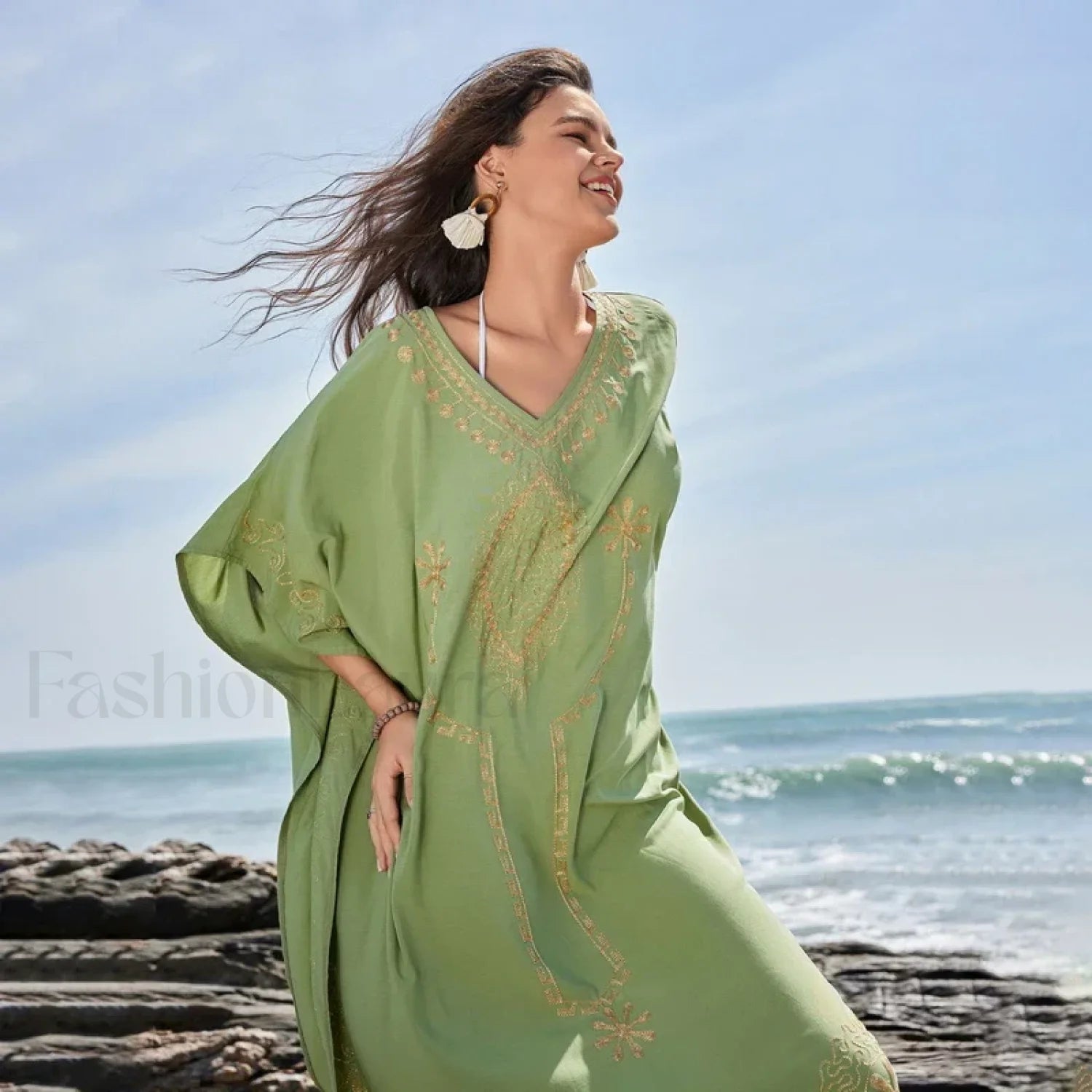 White Kaftan Chiffon Kimono Cover Up Green / One Size Main image
