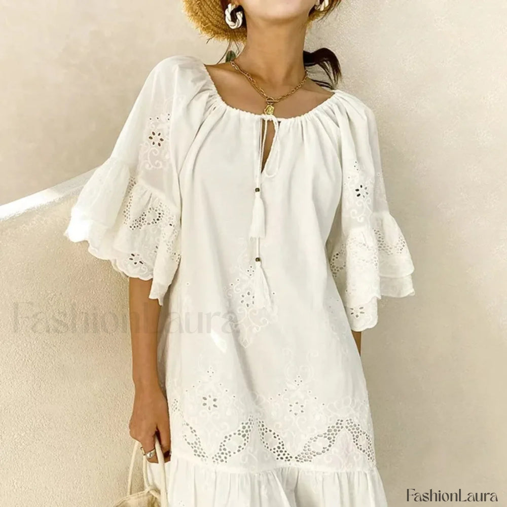 White Lace Pullover Boho Dress