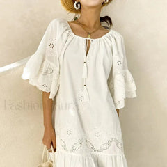 White Lace Pullover Boho Dress