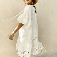 White Lace Pullover Boho Dress