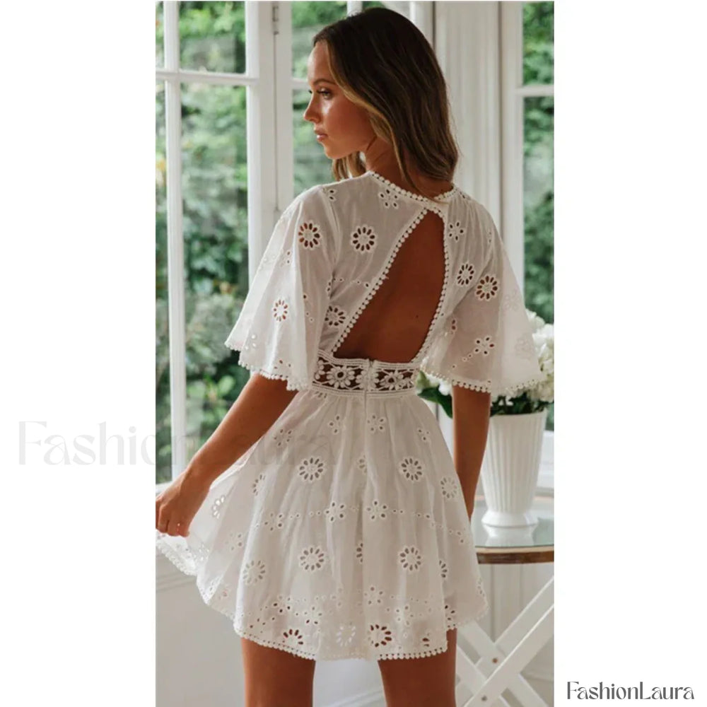 White Open Back Boho Dress