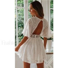 White Open Back Boho Dress