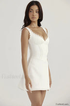 White Pin Stylish Pleated Mini Dress