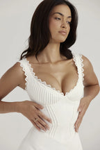 White Pin Stylish Pleated Mini Dress