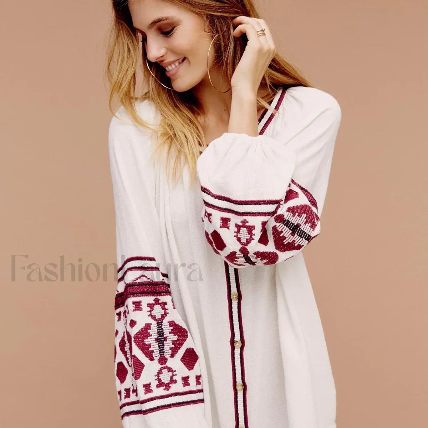 White Puff Sleeve Boho Dress Main image