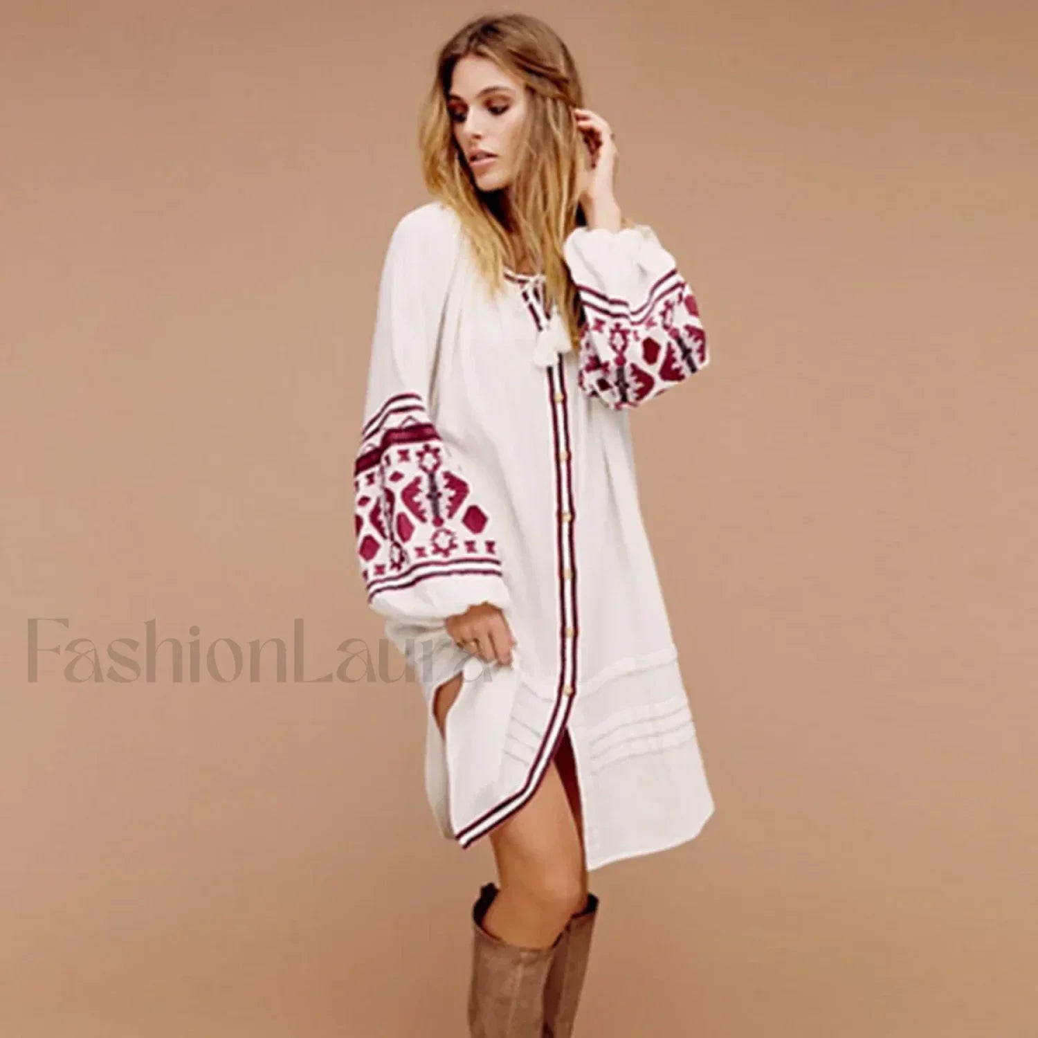 White Puff Sleeve Boho Dress Secondary image