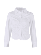 White Ruched Cropped Long Sleeve Blouse Tops&Tees